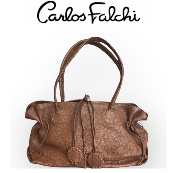 Carlos Falchi handmade Brown soft pebbled leather bag 9”x16” - Picture 1 of 16